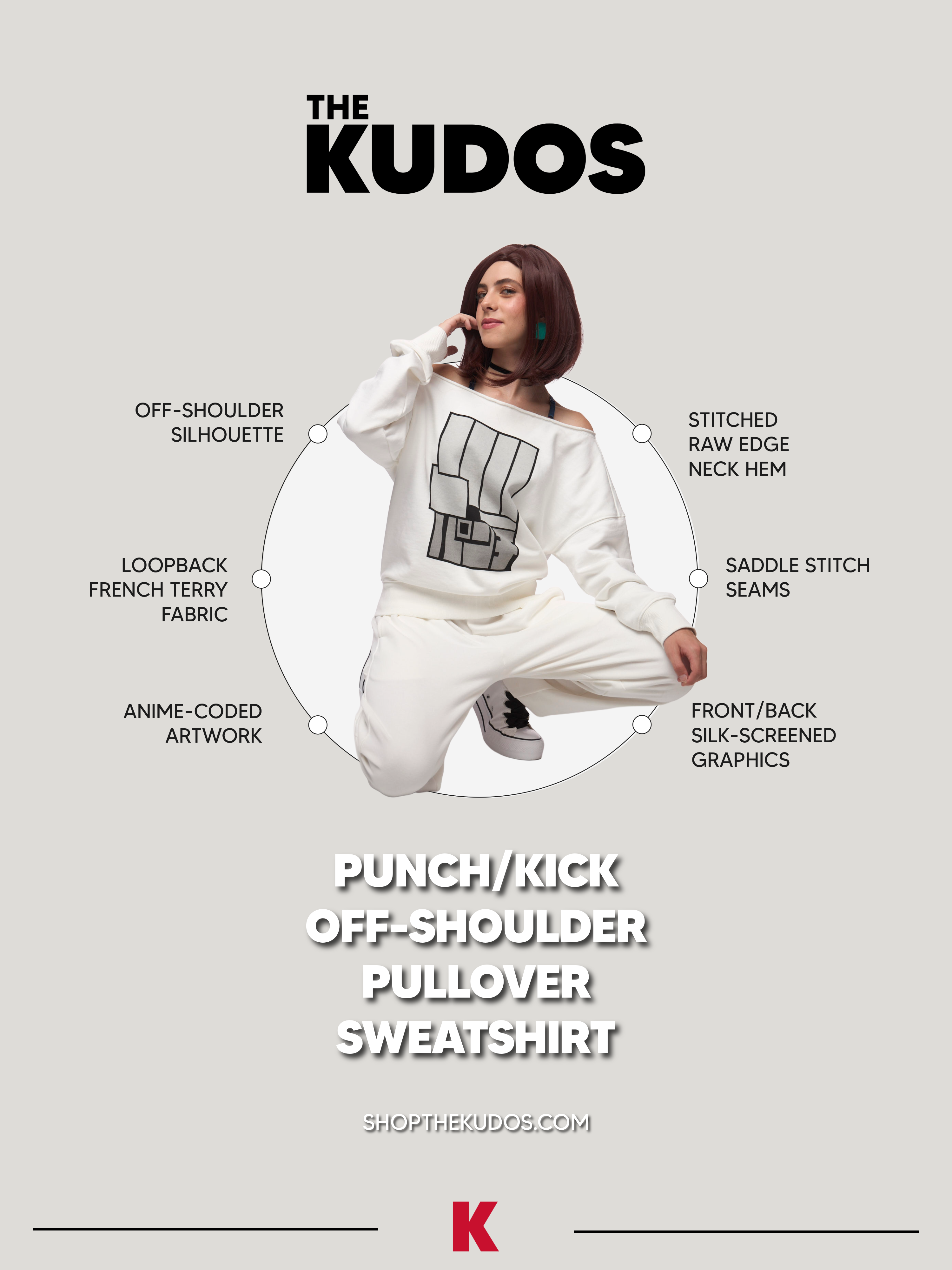 PUNCH KICK OFF SHOULDER PULLOVER SWEATSHIRT
