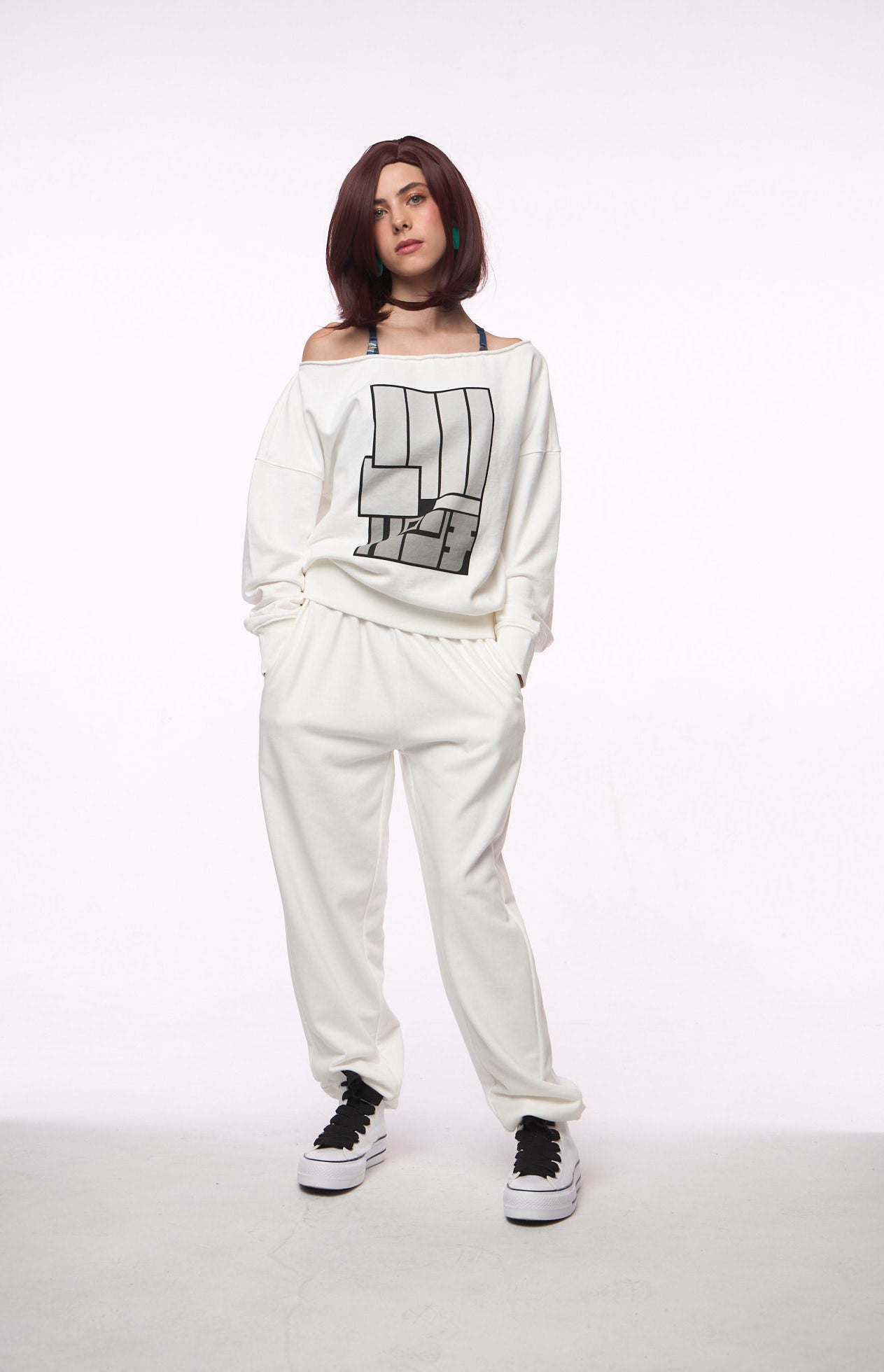 PUNCH KICK OFF-SHOULDER PULLOVER SWEATSHIRT